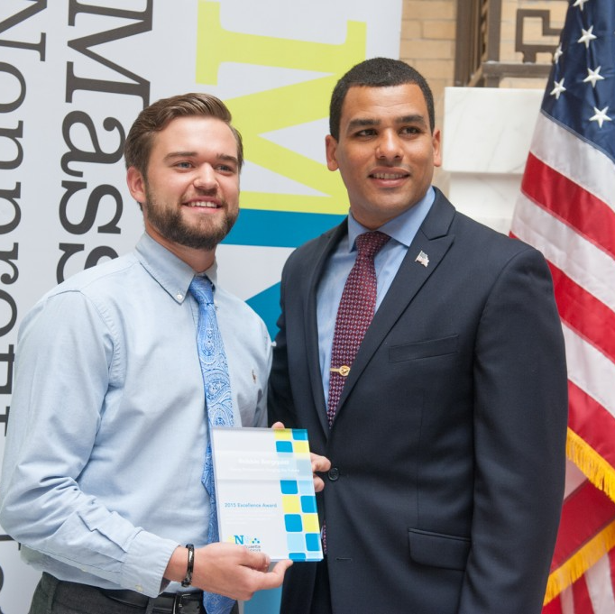 Robbie Bergquist receiving the Young Nonprofit Professional: Forging the Future award.