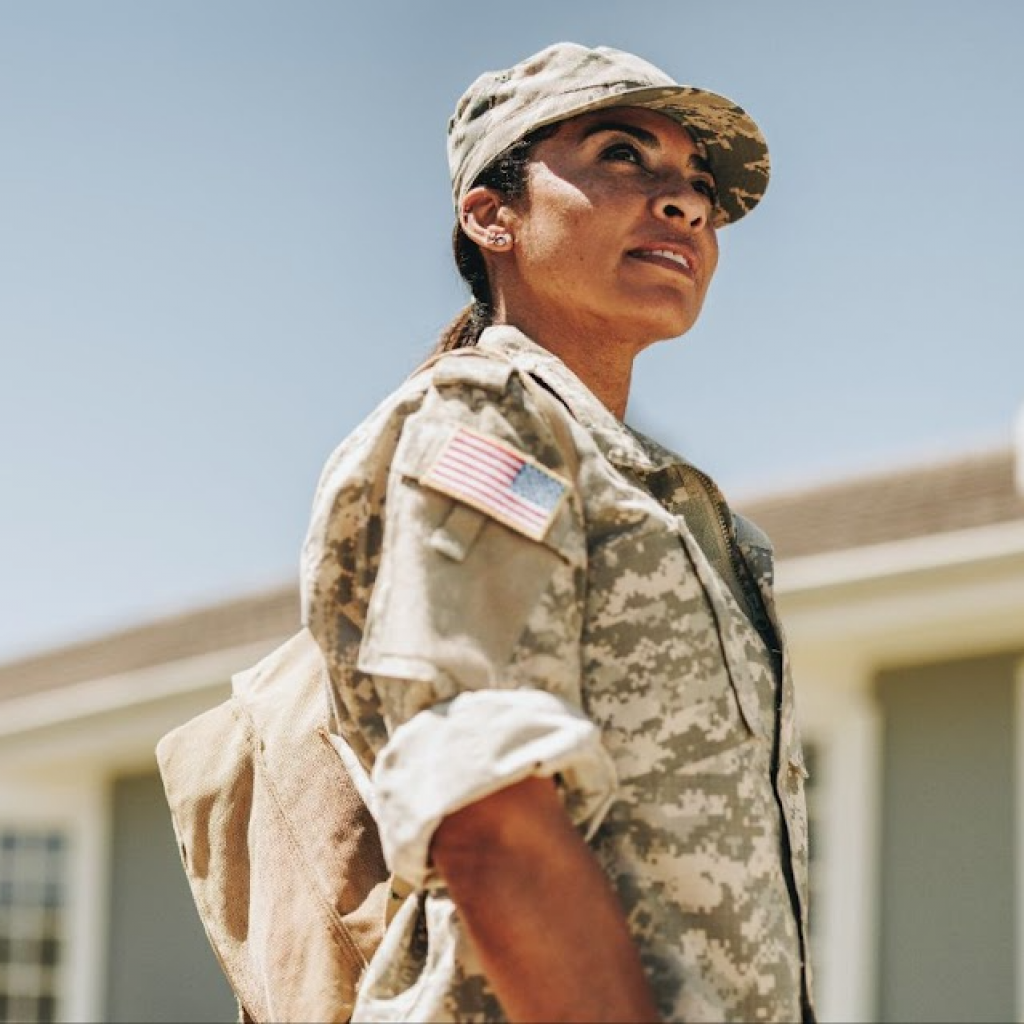 Courageous female soldier returning home